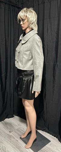 SCANLAN & THEODORE CROPPED, 6 BUTTONS, FRONT SLIT POCKETS WOOL GRAY JACKET S-M - Picture 4 of 15
