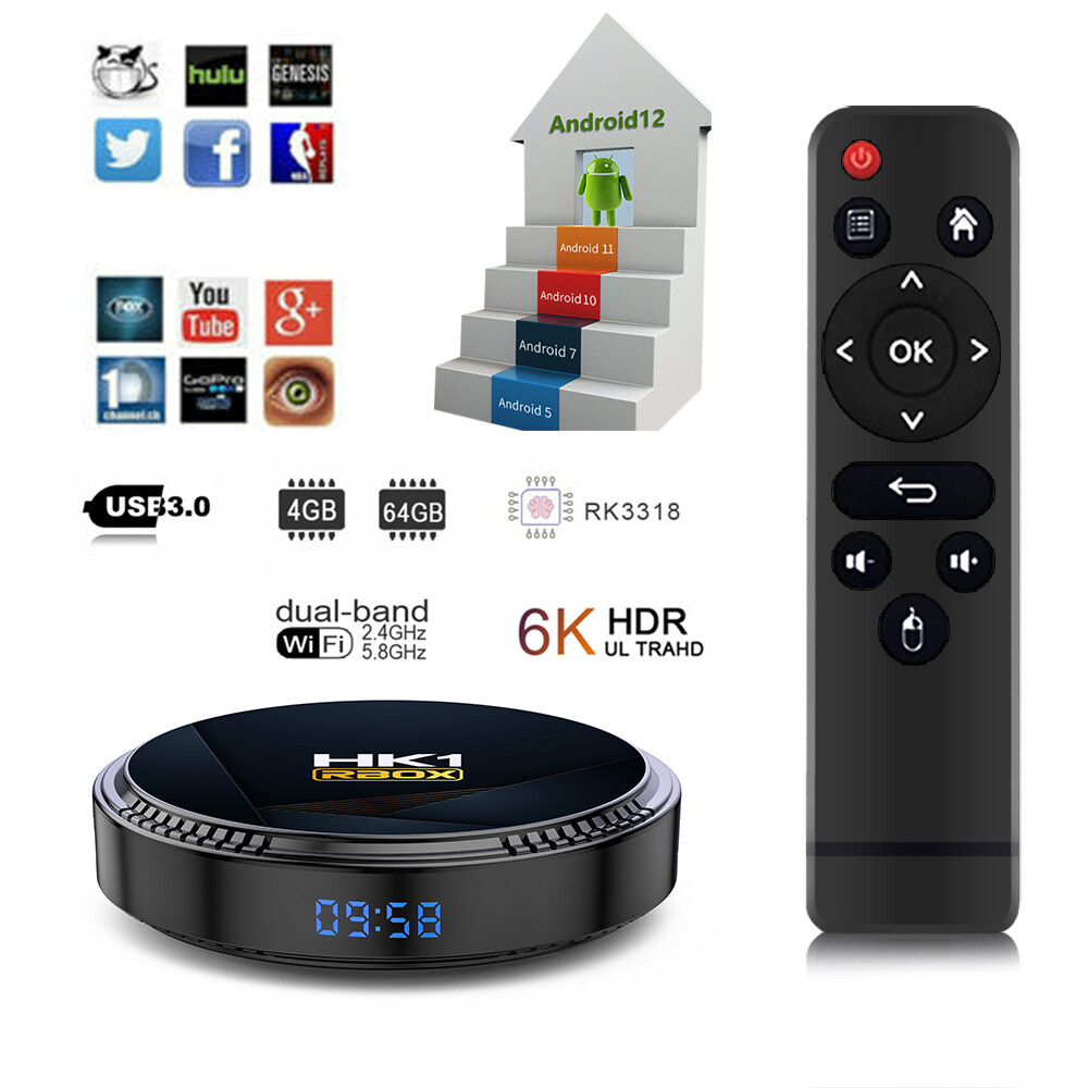 2022 HK1 RBOX Android 12 TV Box 4+64 GB Quad Core 6K HD Media