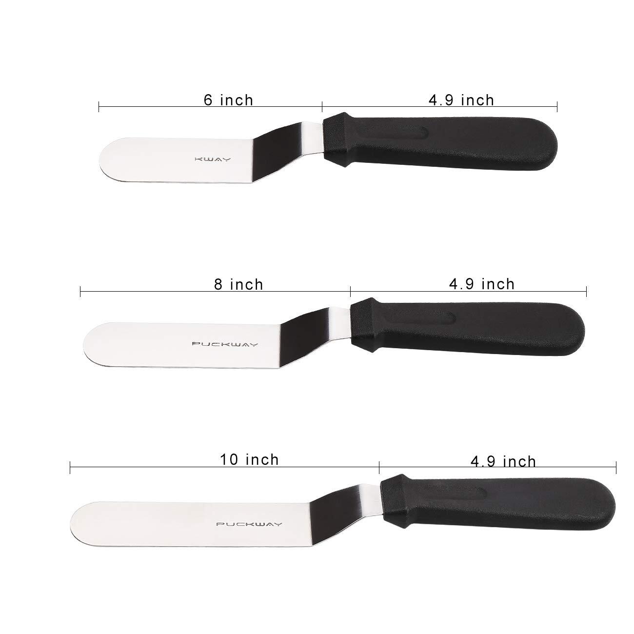 Offset Frosting Cake Knife set of 3 Black 6 8 & 10 Inch Angled Icing Spatula ...
