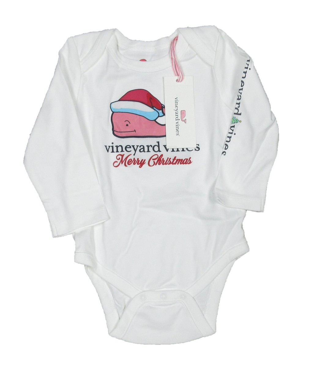 Vinesyard Vines Baby White Cap Santa Whale Long Sleeve Body Suit