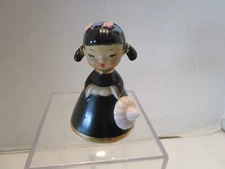 Vintage Ucagco Porcelain Dinner BELL Girl figure Pigtails & Hat Japan 3.5"t 1950