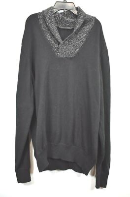 Sean John Mens Black Shawl CollarLong Sleeve Tight Knit Pullover Sweater XL