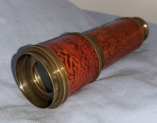 Vintage Telescope Antique Astronomy Space Stars Old Gold Lustre Wooden Box Retro - Picture 22 of 24