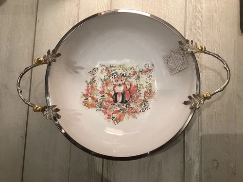 Oak And Acorn Ceramic Bow With Fox Decoupage Equestrian Decor