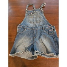 Jordache Denim Shortalls Kid XL 14-16 Blue Frayed Hem Rhinestone Button Overalls