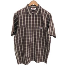 Ben Davis Men  s Check Cotton Polyester Half Zip Short Sleeve Shirt M Japan