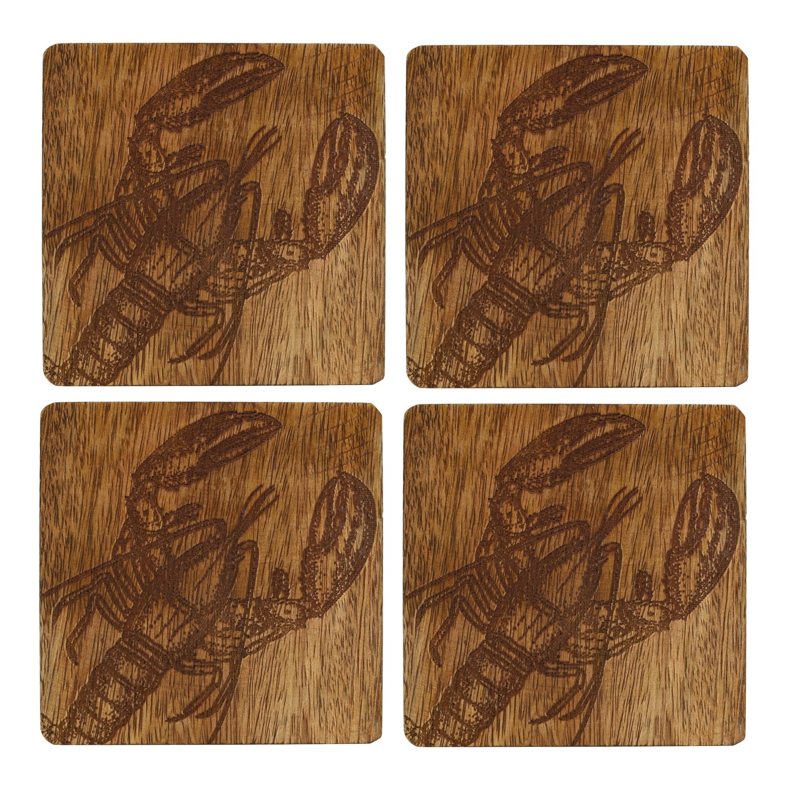 Wooden Coaster & Holder Lobster Design Tabletop Pads Cup Mugs Cups Mats 4pcs Set