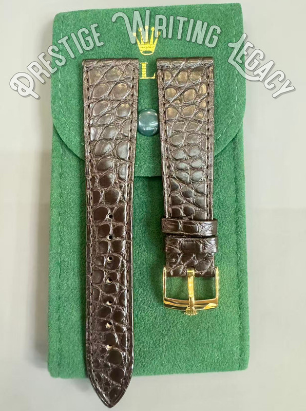ROLEX 20mm Brown Crocodile Leather Band & Gold Rolex Crown Buckle NOS ,Bid💎