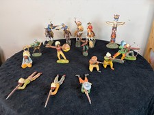 Elastolin Wild West Lot Of 20 Pcs, Native American Indian Cowboys Totem Horses