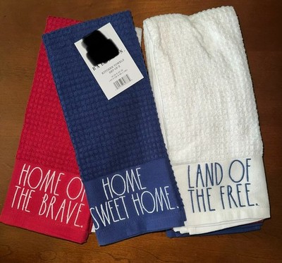 Rae Dunn Patriotic Kitchen Towel Set NWT 4th of July Land of the Free Home Brave