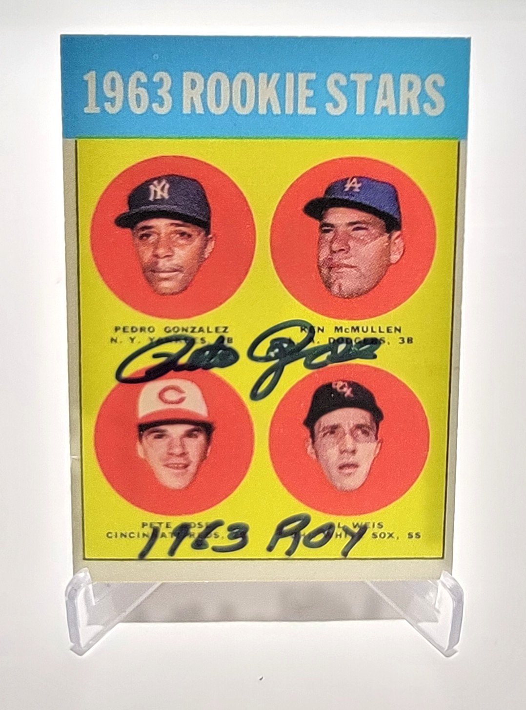 Pete Rose 1963 Rookie Reprint On Card Autograph JSA(AU72593)  Inscribed 1963 Roy