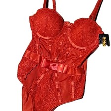 Spirit Halloween Red Lace Corset Bodysuit Underwire Bow Detail Small NWT