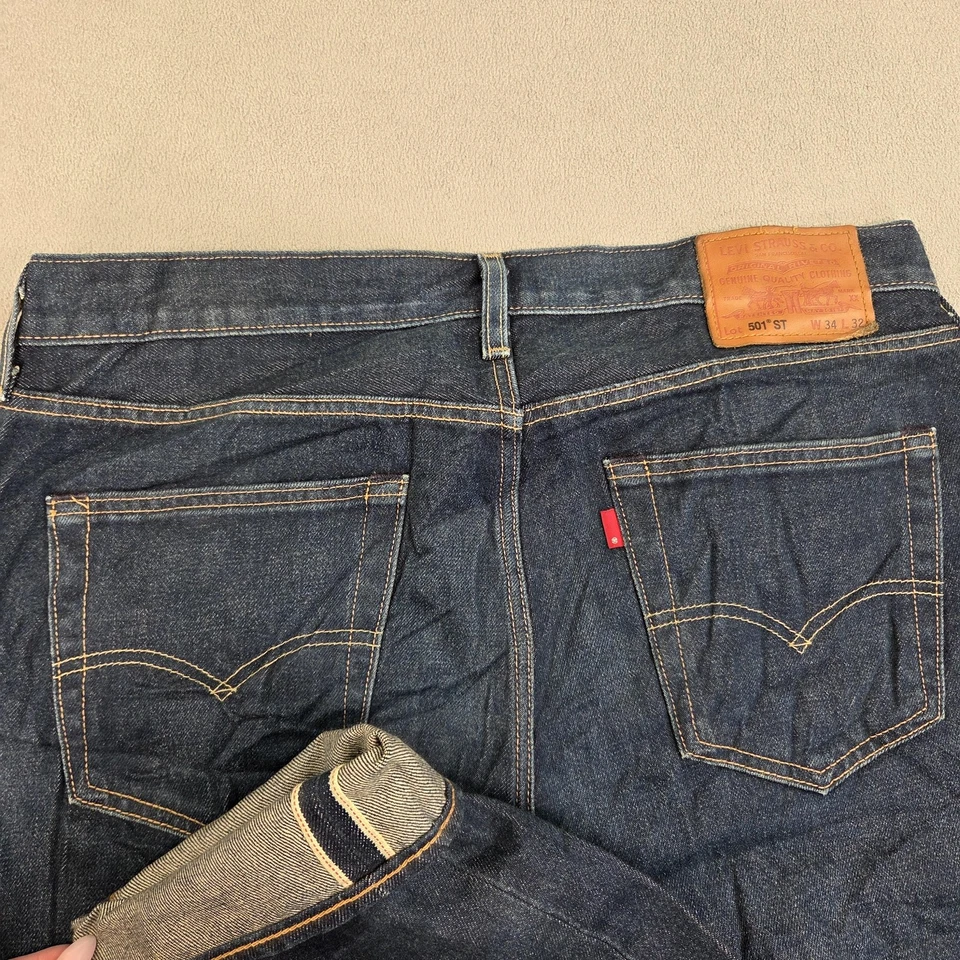 Jeans Levis 501 ST para hombre 34x30 lavado oscuro denim azul etiqueta de pierna recta 34x32 Foto 3 de 4