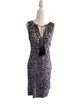 Michael Kors Sleeveless Dress BLACK White TASSEL S Small Cheetah Leopard Print