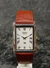Vintage SEIKO Slim Quartz Tank Style Roman Numerals Classic Leather Strap Watch