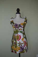 Farm Rio Linen Mini Dress Striped Forest Tropical Print Ruffle Straps Size Small