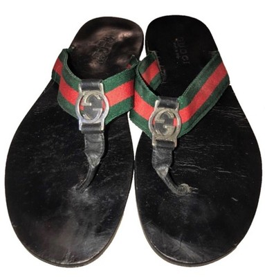 Gucci Auth Mens Kika GG Web Black Flip Flop Thong Sandals US 40