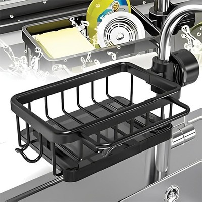 UnIVerse Hub Kitchen Sink Faucet Organizer   Compact Design for Small, Black 