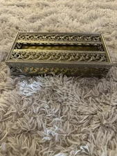 Vintage Hollywood Regency  Ornate Filigree Tissue Box Holder , Footed