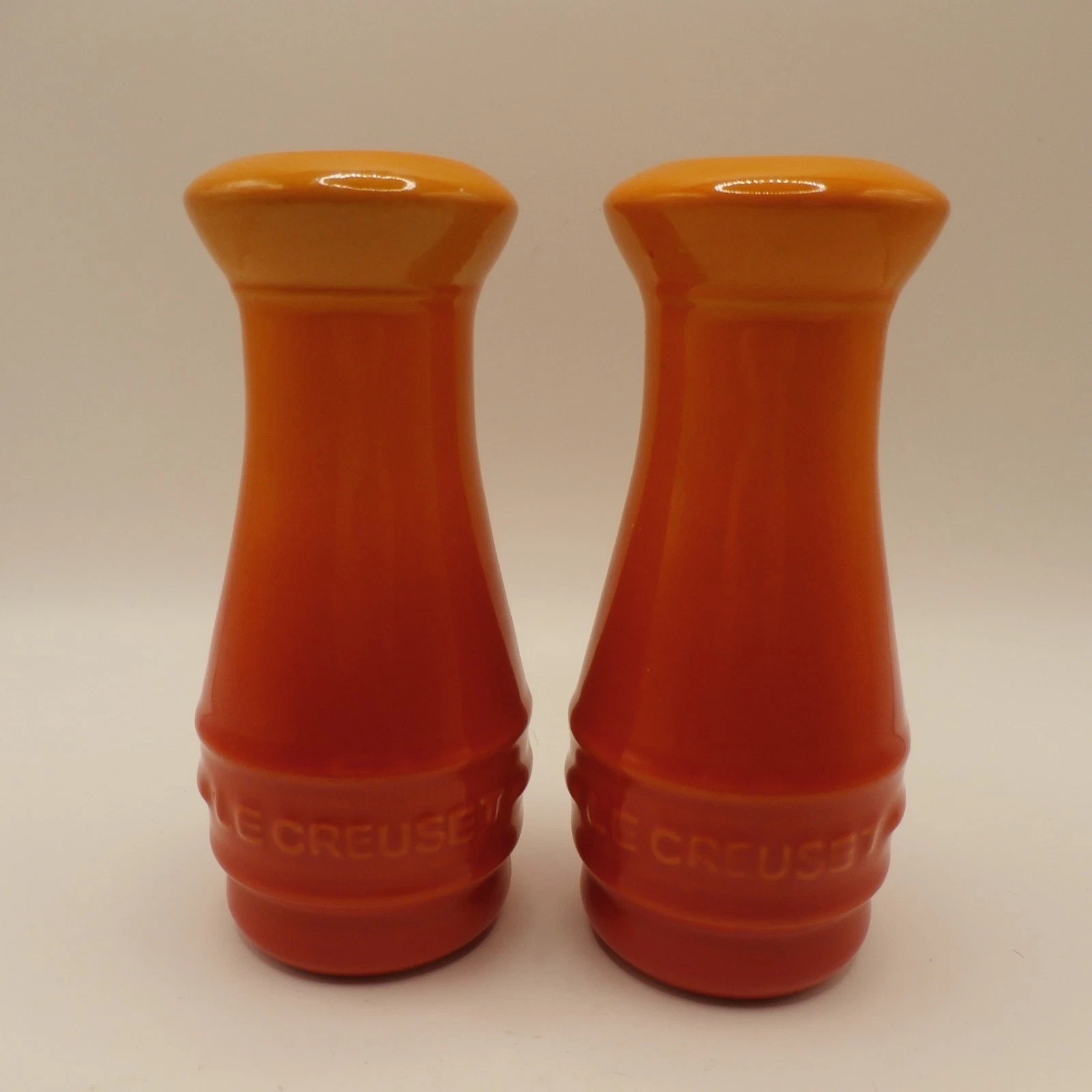 Le Creuset Ceramic Salt and Pepper Shakers Retro Flame Gradient Color