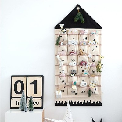 Christmas 24 Day Advent Calendar with Pockets Wall Hanging Bag for Holiday De...