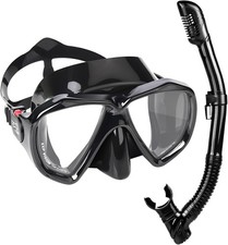 Adult Snorkel Set, Professional Snorkeling Gear Panoramic Anti-Fog Black Set