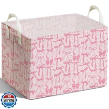 DEANHOT Pink Bow Foldable Storage Bins, Waterproof Toy and Clothes Organizer 