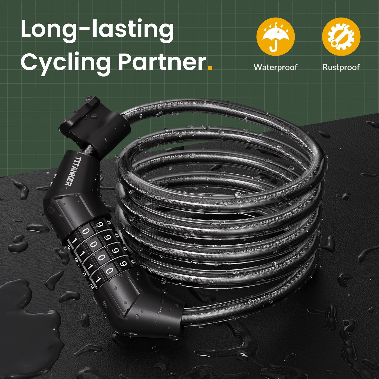 Titanker Bike Lock Cable, 4 Feet Bike Cable Lock Basic Self Coiling Kids Bike...