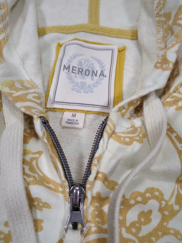 Sudadera con capucha vintage Y2K amarillo cachemir manga corta bolsillos completos con cremallera para mujer mediana Foto 3 de 4