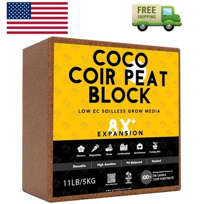 Coco Coir Brick11lbs -  Organic Coco Peat Brick for Garden Soil & Potting Mix...