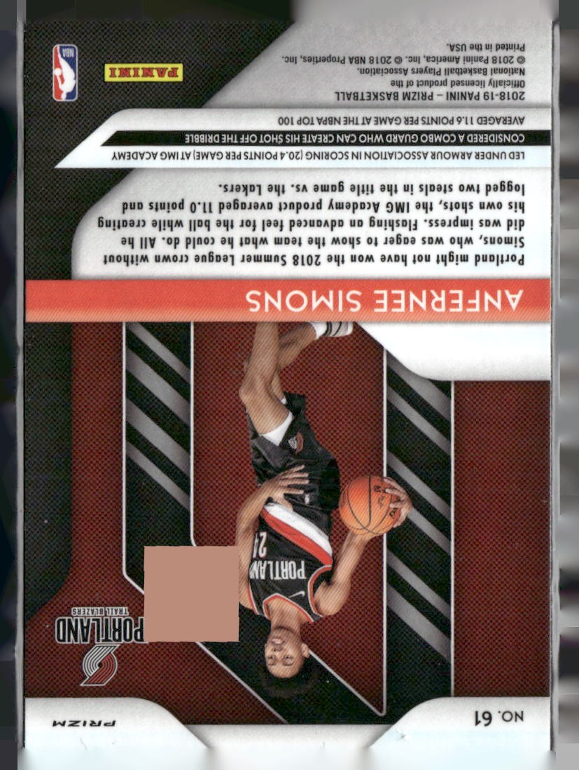 2018-19 Panini Prizm #61 Anfernee Simons Prizms Silver