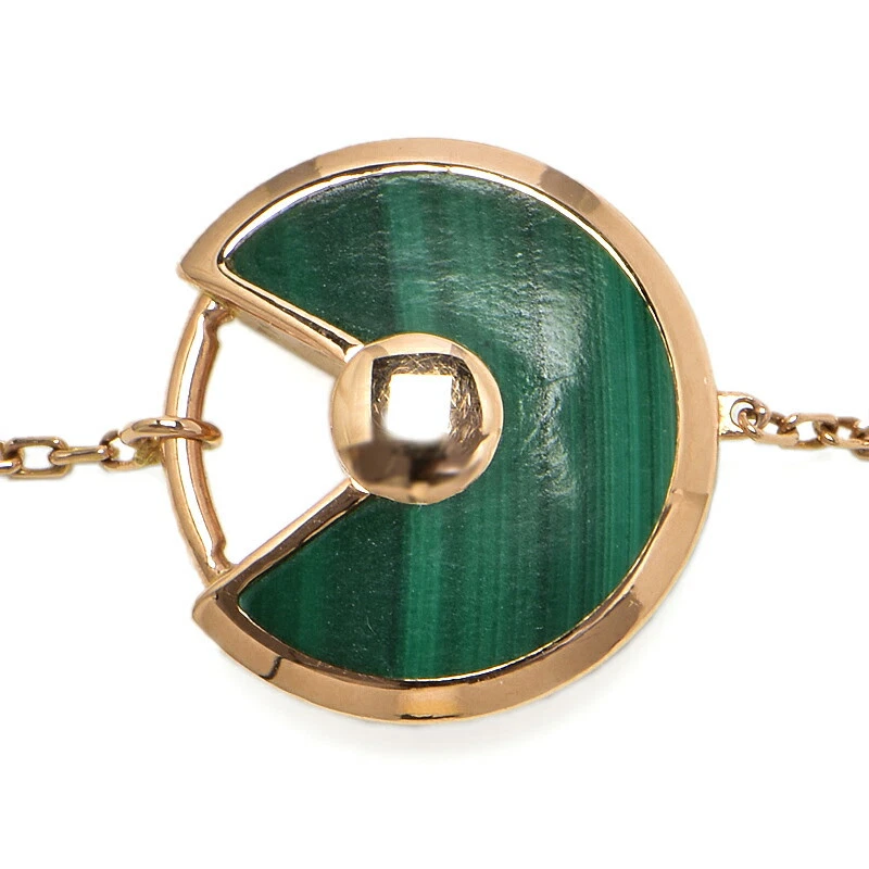 卡地亚 Amulet De Cartier 钻石孔雀石手链 18K RG 玫瑰金 6.3 英寸 2.1 克 — 第 4/4 张图片