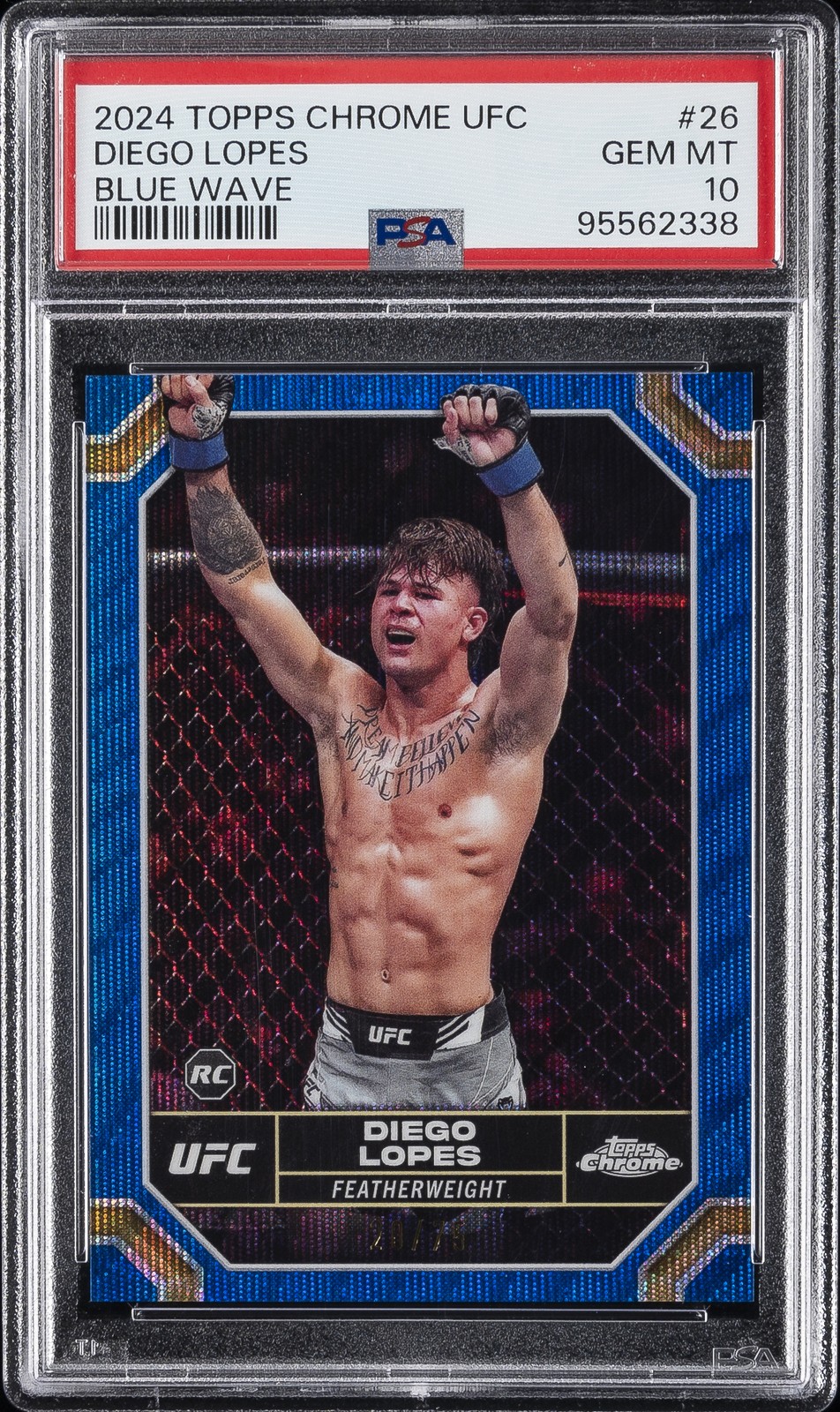 2024 TOPPS CHROME UFC BLUE WAVE #26 DIEGO LOPES 20/75 PSA 10