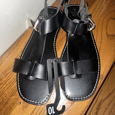 NWT Time & Tru Black Strappy Flat Sandals Comfort Bed Fisherman Size 10  385