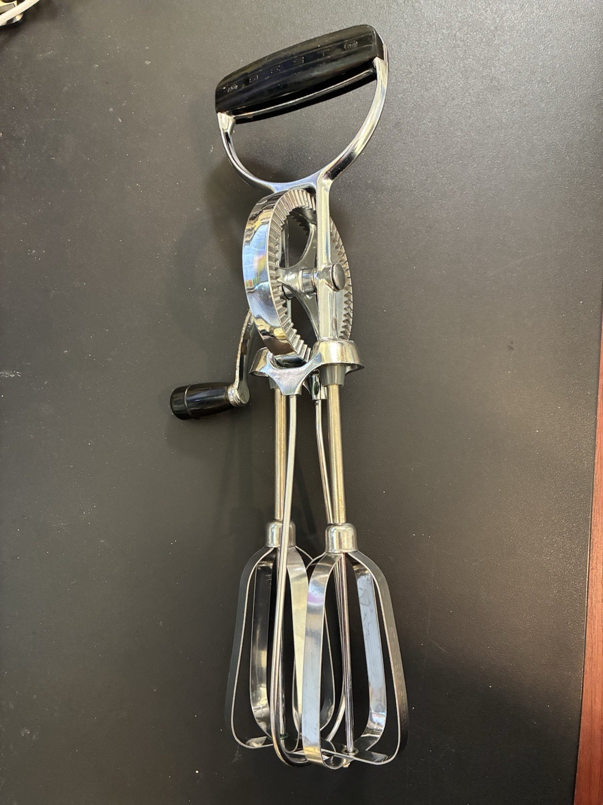 Vintage Ekco Best Manual Hand Crank Egg Beater Mixer Tool Stainless Steel USA