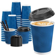 SIUQ 90 Pack 12 oz Insulated Ripple Disposable Coffee Cups w/Lids & Straws
