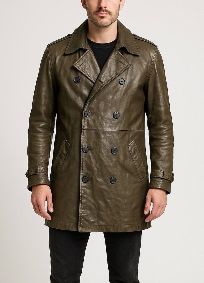 BURBERRY leather trench coat jacket ladies US 10 olive green