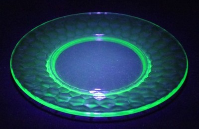 Uranium Glass Green Vintage Jeannette Hex Optic Salad Plate UV GLOWY GLASS