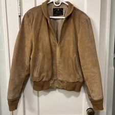 Mens Genuine Cowhide Split Brown Full Zip Jacket With Knit Accents Size 42 Used