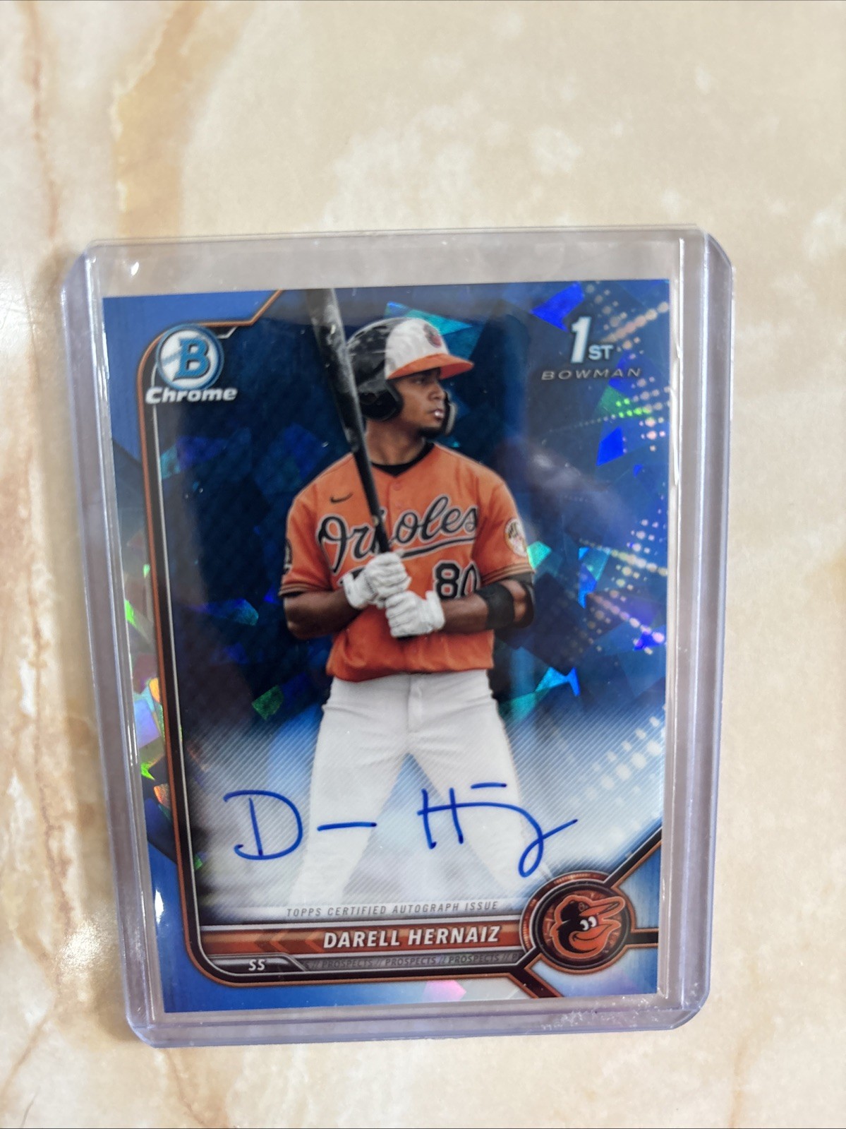 Darell Hernaiz 2022 1st Bowman Chrome ON CARD AUTO SAPPHIRE REFRACTOR RC ORIOLES