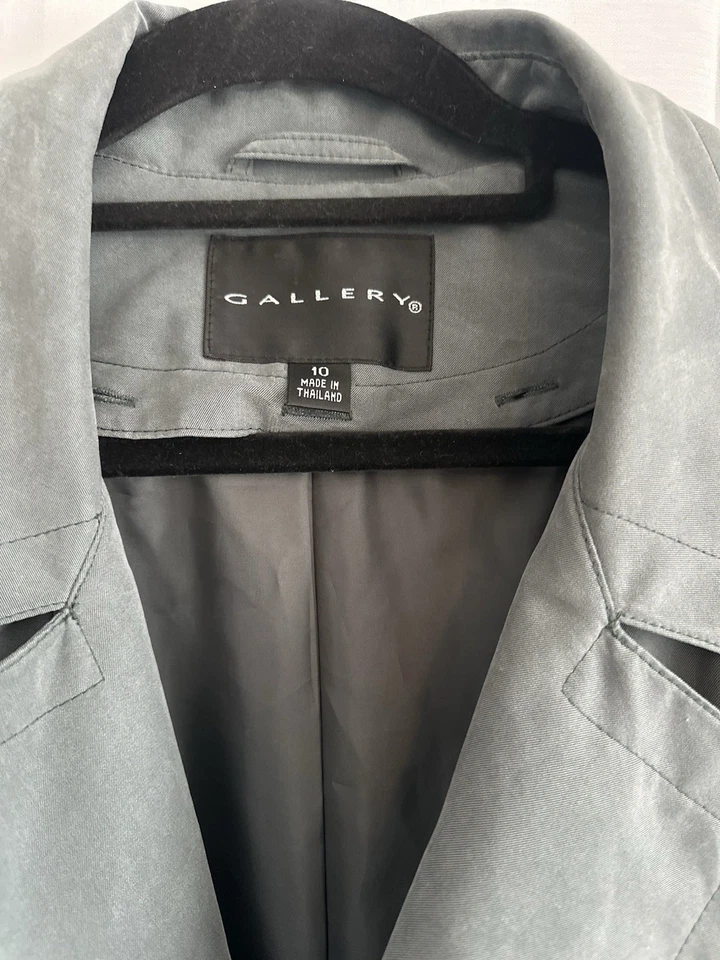 Gabardina larga de doble botonadura Gallery para mujer talla 10 verde salvia Foto 3 de 4