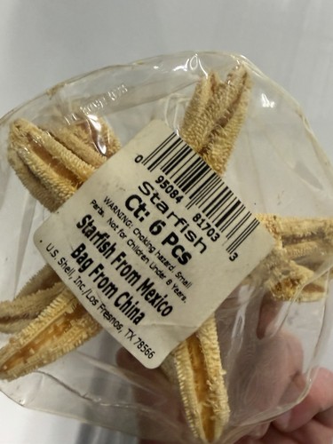 Bag of 6 Starfish Shells from Mexico, Decorative Sea Shells, UPC 095084817038