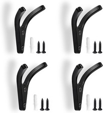 4 Pack Heavy Duty Double Coat Hooks - Solid Metal Wall Mounted Screw Fixings Bl