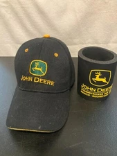 John Deere Licensed Black green gold Trademark Hat / Cap and matching Beer Coozy