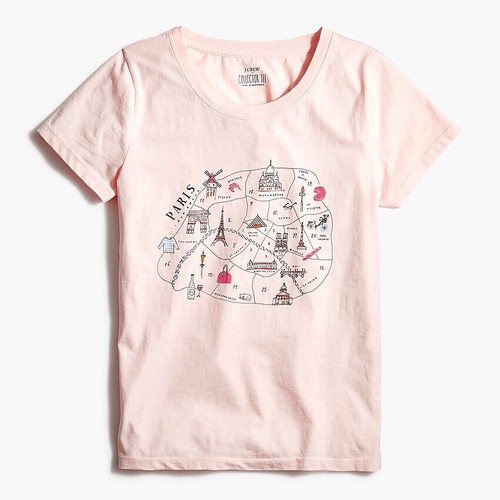 Paris Map Graphic T-shirt Top Pink Tee 