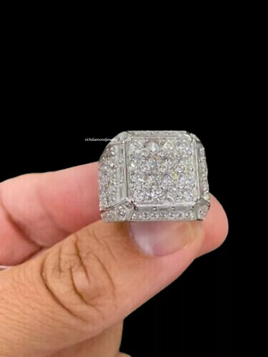 Glittering White Baguette & Round Cut 7.56CT Diamonds Hip-Hop 925 Silver Ring