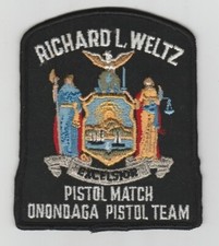 Large Richard Weltz Pistol Match Shooting Embroidered Patch Onondaga NY