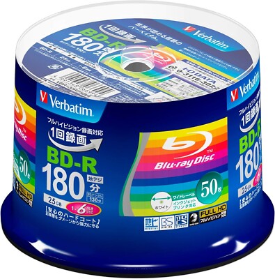 Verbatim Blank Blu-ray BD-R 25GB 50-discs 1-6x   Inkjet Printable VBR130RP50V4