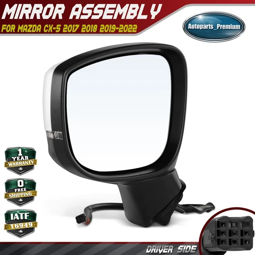 Driver Power Mirror with Signal Light Blind Spot White for Mazda CX-5 2017-2022