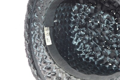 1950s Black Straw Netted White Satin Accented Union Made Cloche Hat 1950s Black Straw Netted White Satin Accented Union Made  main image 3